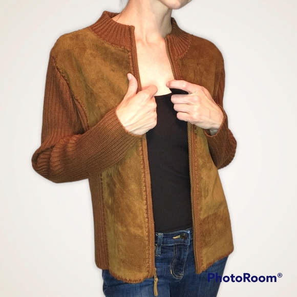 Vintage Leather-Front Sweater- Size S/M - Picture 4 of 5